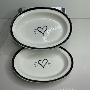 Teacup's Diner Ceramic Cat Food Water Bowl Dish Oblong White BlackPawPrints 6.5"